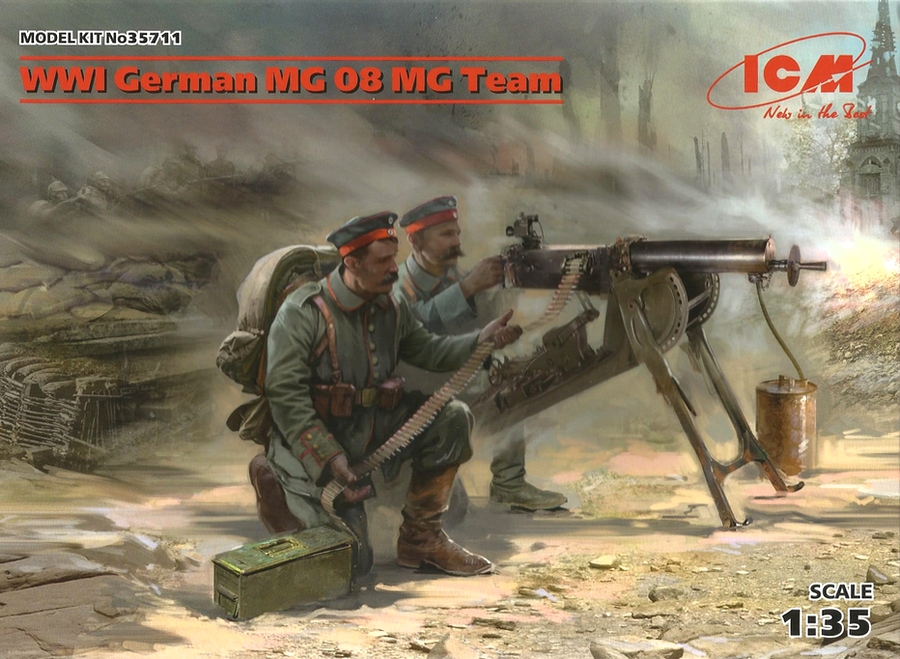 Maquette Plastique ICM – Équipe Allemande MG08 WWI Avec 2 Figurines, échelle 1/35